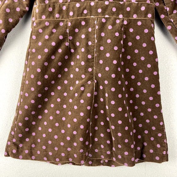Mini Boden Velvet Coat Jacket Girls 7 8 Brown Polka Dot Preppy Retro Whimsy Mod - Picture 12 of 14